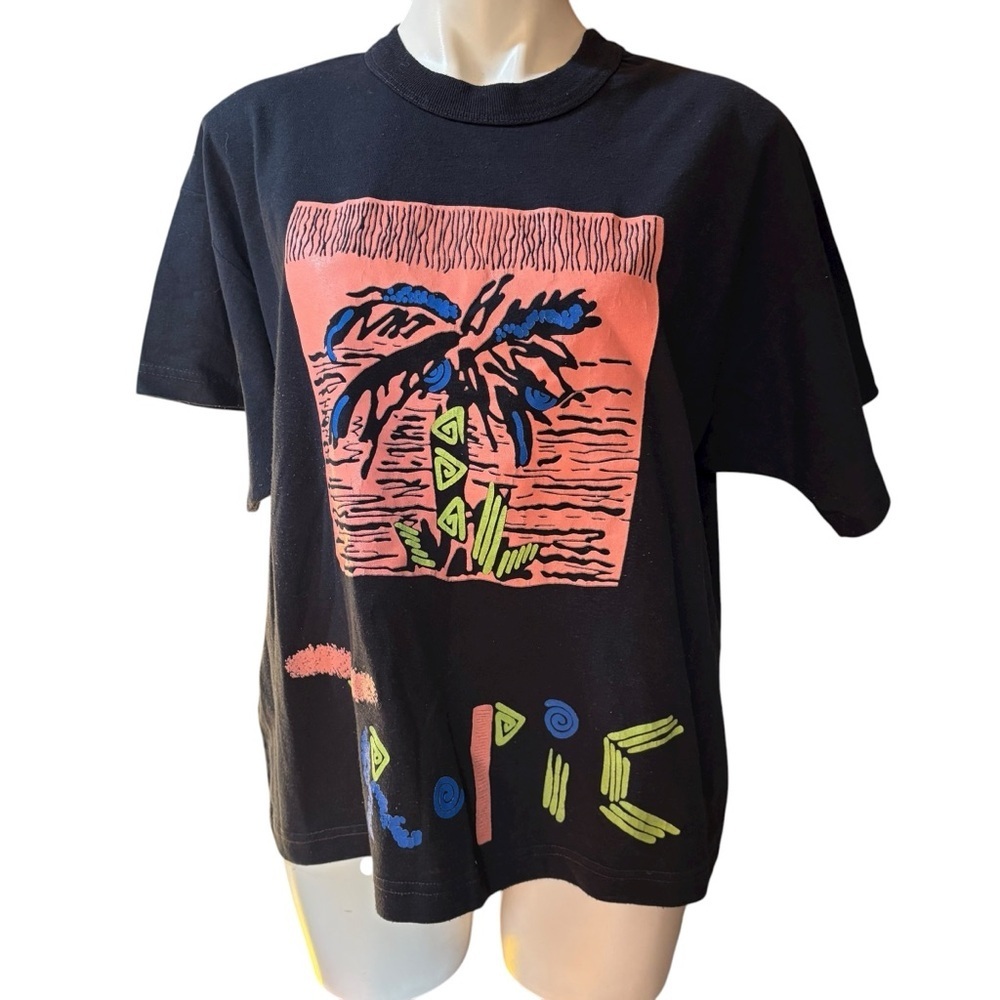 Vintage Carlton Fashions Tropic Graphic Tee Shirt  USA 80s 90s Surf Large